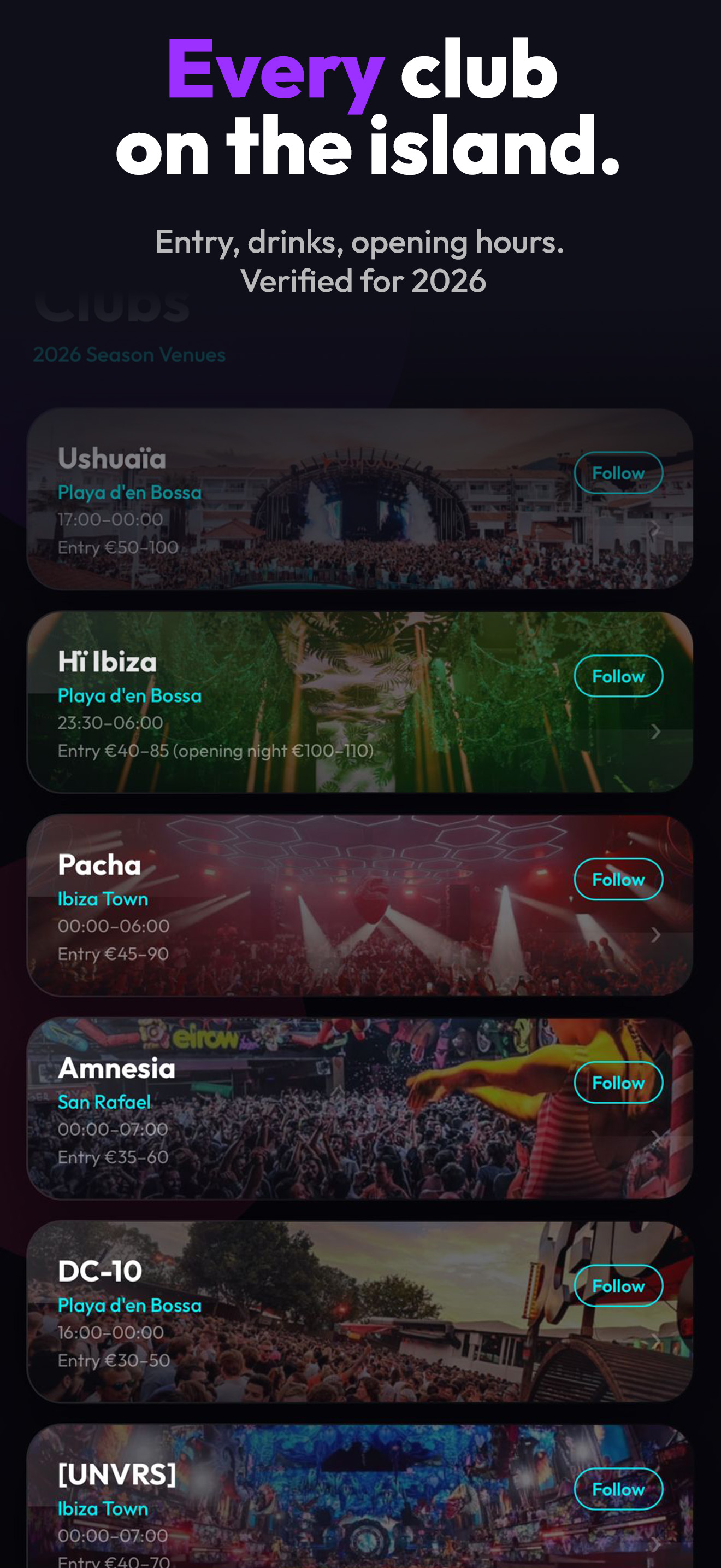 Clubs — entry, drinks and opening hours, verified for 2026